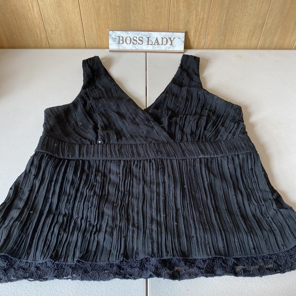 Vintage Y2K Lace/Sequins Babydoll Black Tank Whimsygoth Fairy Gauzy Studio 1940